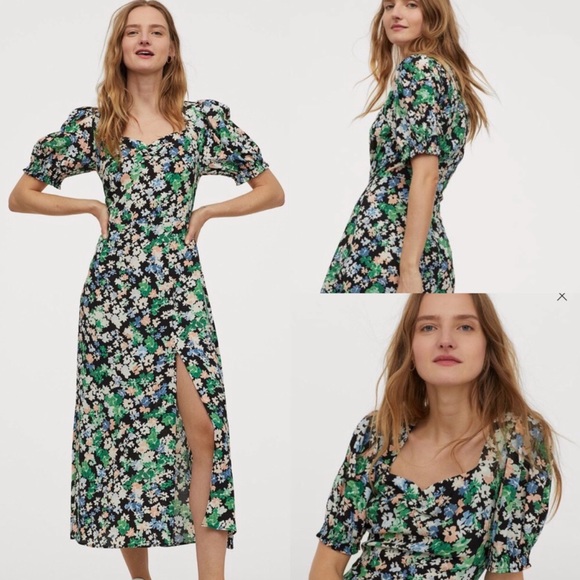H&M Dresses & Skirts - H&M I S PUFF SLEEVE FLORAL DRESS